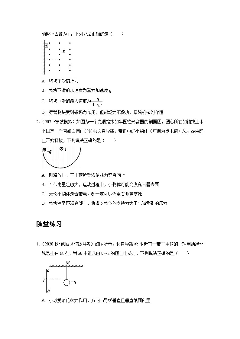 新课改-高中物理-选修第2册  02 B磁场对运动电荷的作用力 中档版 试卷03