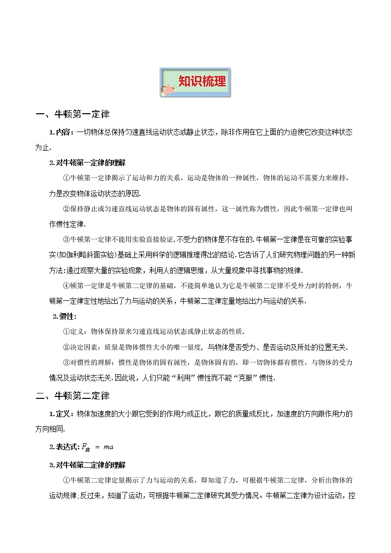 专题04 牛顿运动定律 高考物理必背知识手册02