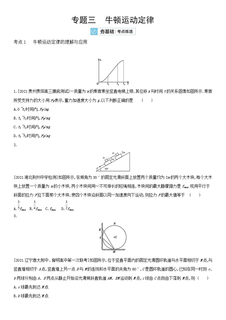 2022届新高考物理一轮复习 夯基考点检测 专题三 牛顿运动定律第1页
