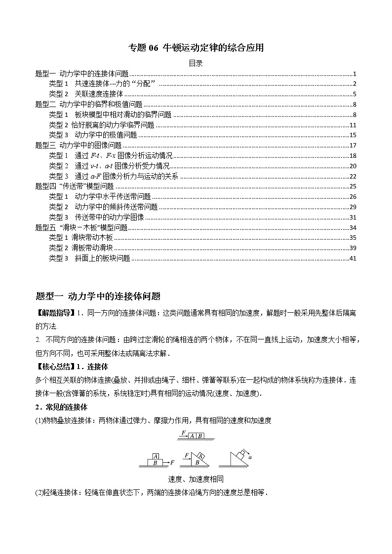 专题06 牛顿运动定律的综合应用（原卷版）01