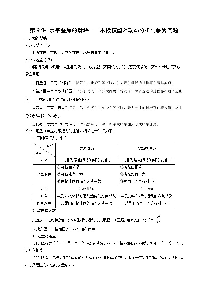 第9讲 水平叠加的滑块——木板模型之动态分析与临界问题（原卷版）第1页