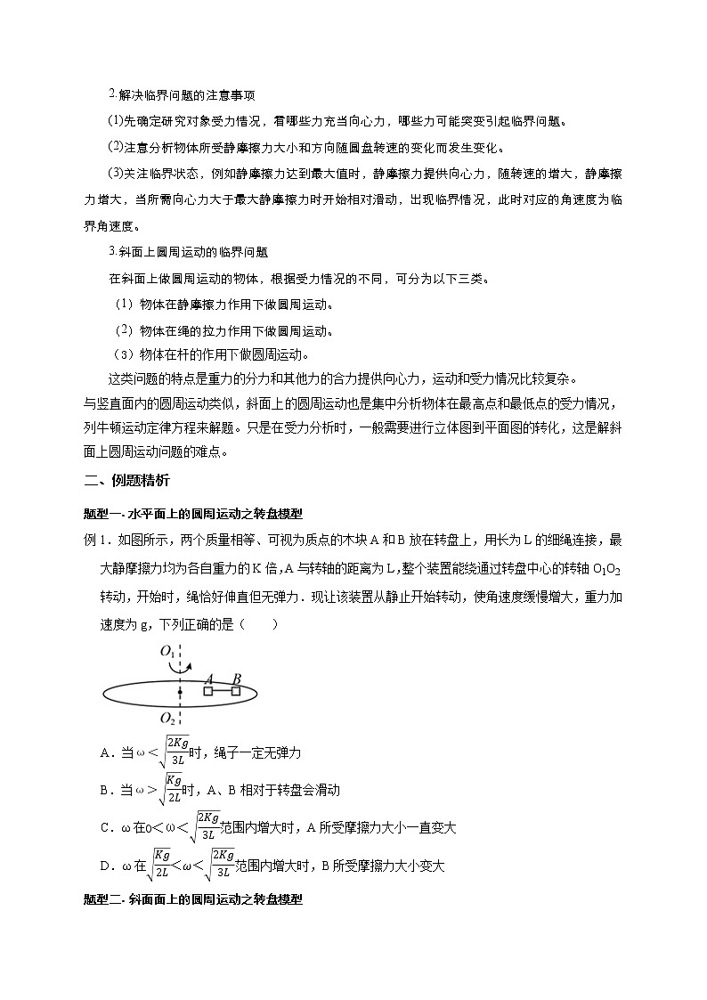 第20讲 水平面和斜面上的圆周运动（转盘模型）及其临界问题（原卷版）02