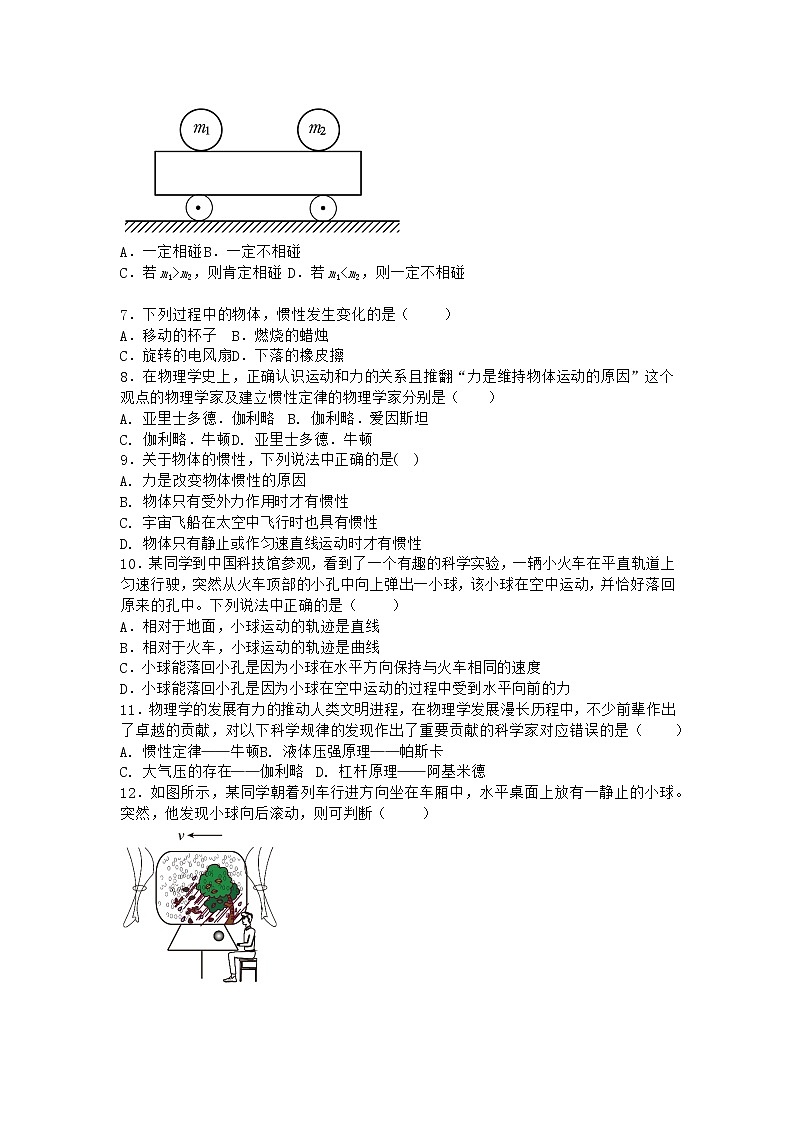 物理沪科版必修第一册 4.1牛顿第一定律同步作业02