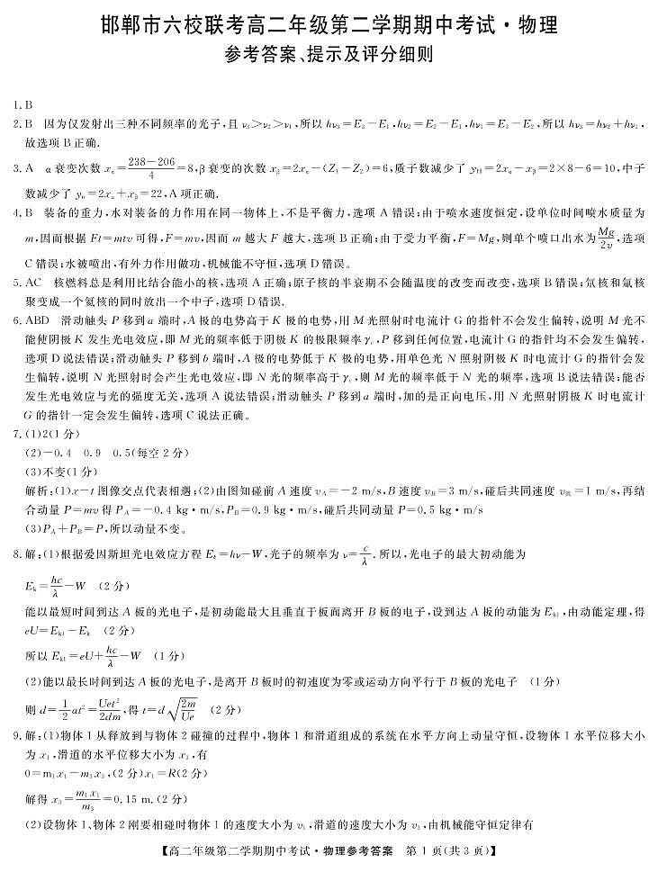 2020-2021学年河北省邯郸市大名一中、磁县一中邯山区一中永年一中等六校高二下学期期中考试物理试题 pdf版01