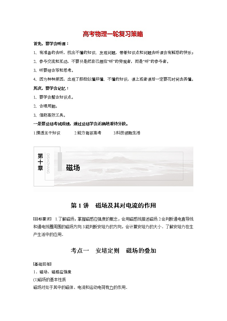 高考物理一轮复习课件+讲义  第10章 第1讲 磁场及其对电流的作用01