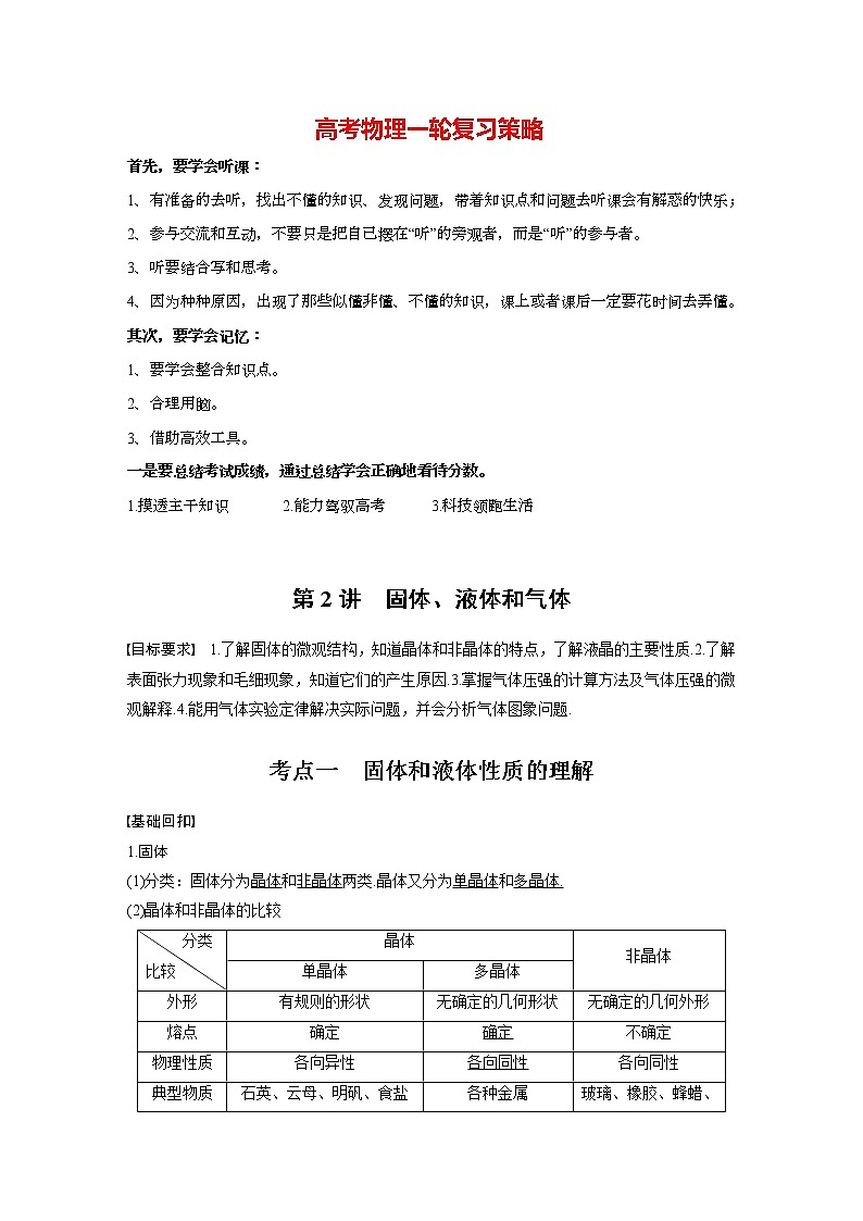 高考物理一轮复习课件+讲义  第14章 第2讲 固体、液体和气体01