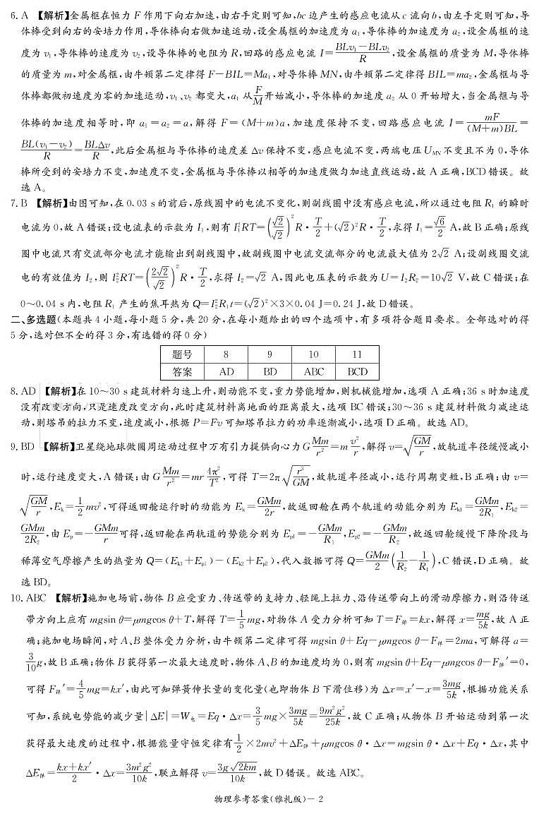 湖南省长沙市雅礼中学2022-2023学年高三下学期适应性月考（八）物理试题02