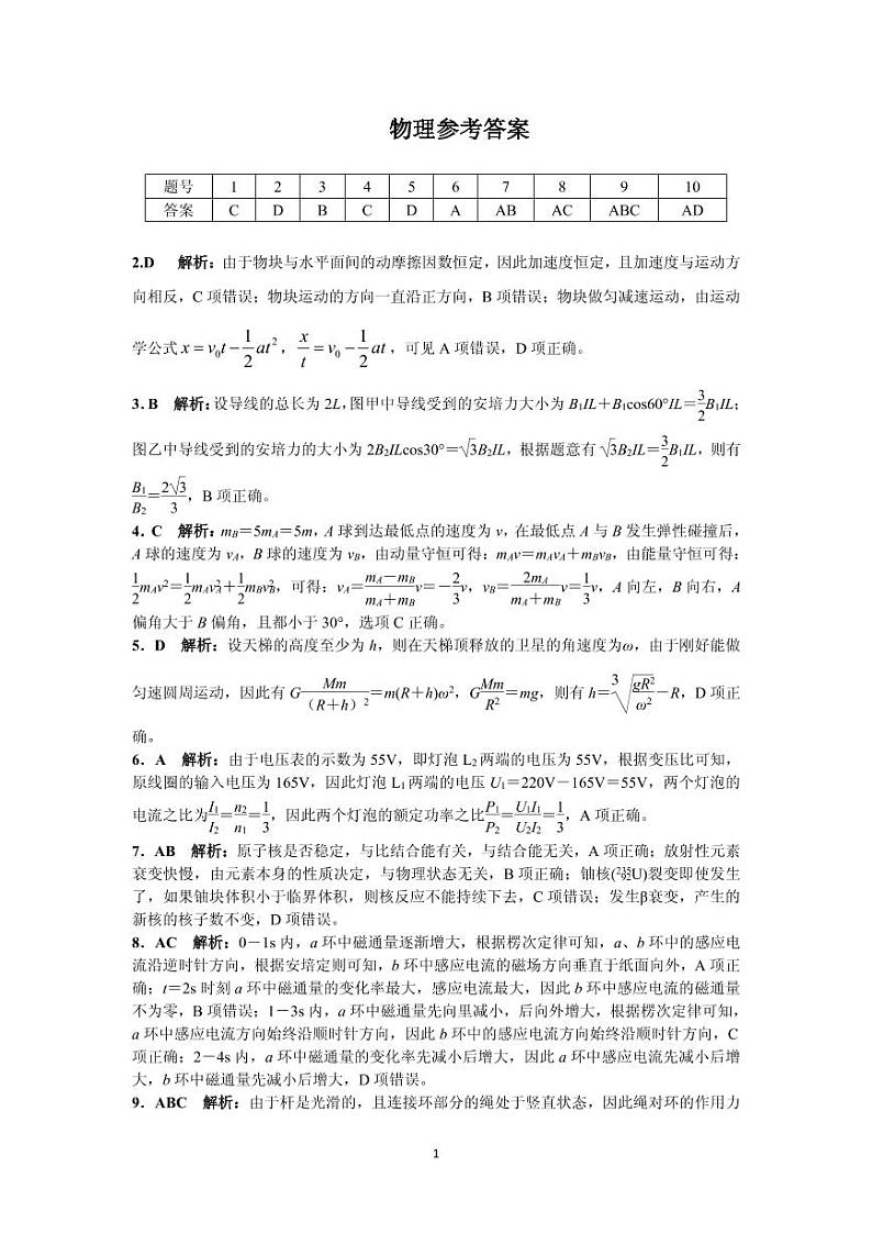 2018-2019学年湖南省三湘教育联盟高二下学期期末考试物理试题 PDF版01