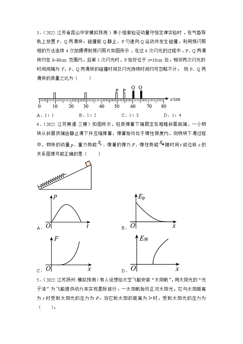专题07   动量—— 备战2023年高考各校及地市好题高三物理试卷分项汇编【第01辑】（江苏专用）02