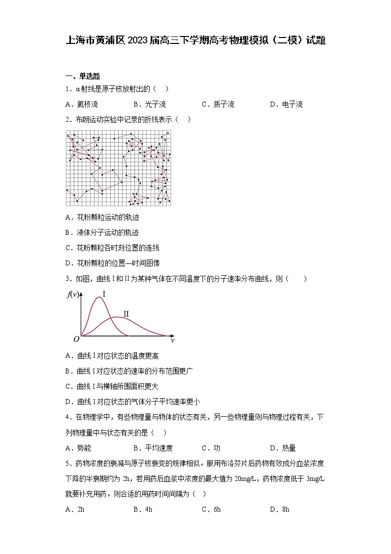 上海市黄浦区2023届高三下学期高考物理模拟（二模）试题（原卷+解析）01