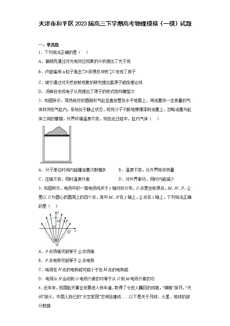 天津市和平区2023届高三下学期高考物理模拟（一模）试题（原卷+解析）01