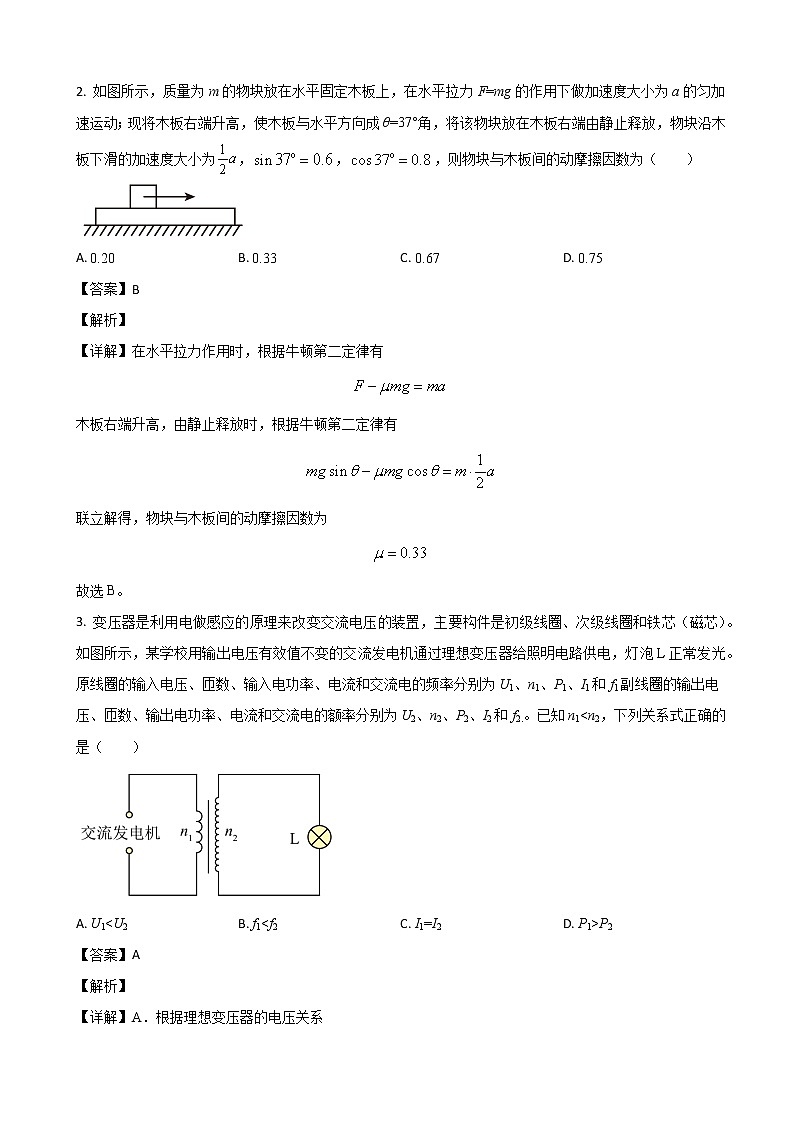 2021-2022学年山东省临沂市临沭第一中学高三下学期4月份验收考试物理试题（原卷+解析版）02