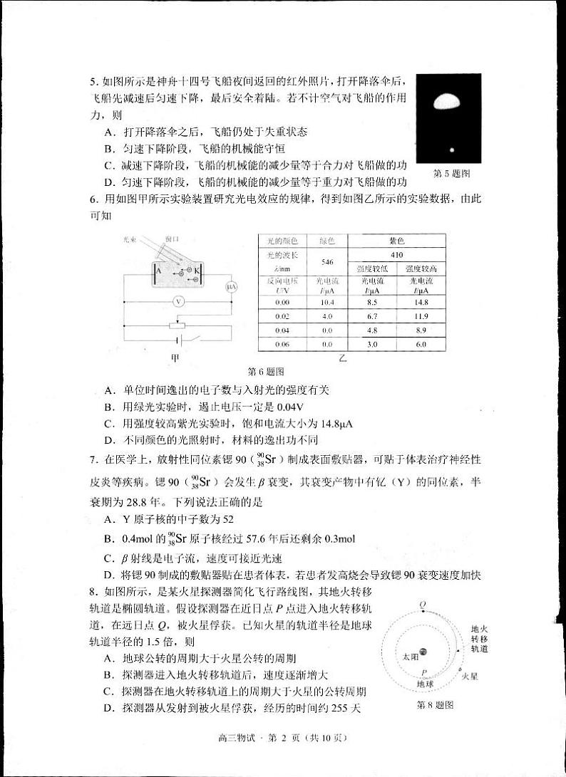 2023杭州高三下学期教学质量检测（二模）物理PDF版含答案02
