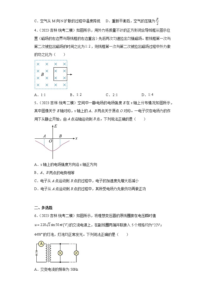 吉林省白山市2023届高三下学期高考模拟（二模）理综物理试题（原卷+解析）02