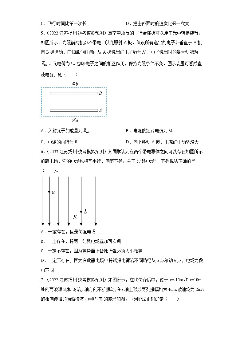 江苏省扬州市2022届高三下学期高考模拟（考前调研）物理试题B（原卷+解析）02