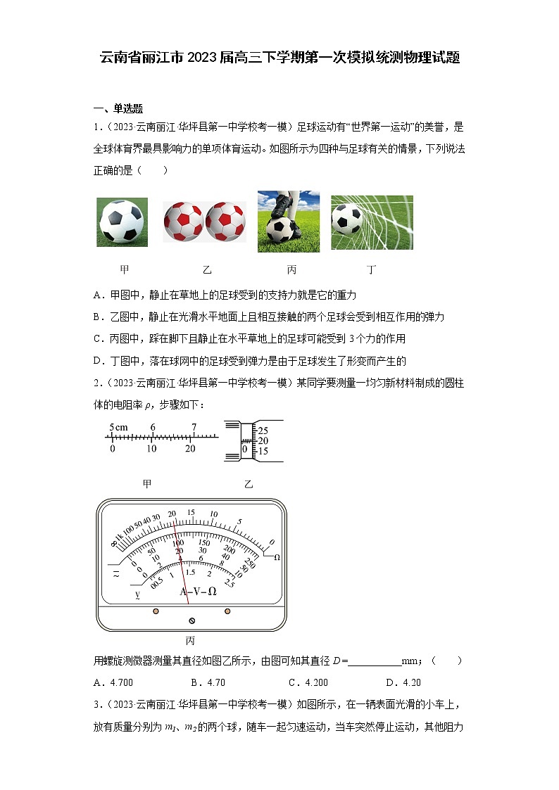 云南省丽江市2023届高三下学期第一次模拟统测物理试题（原卷+解析）01