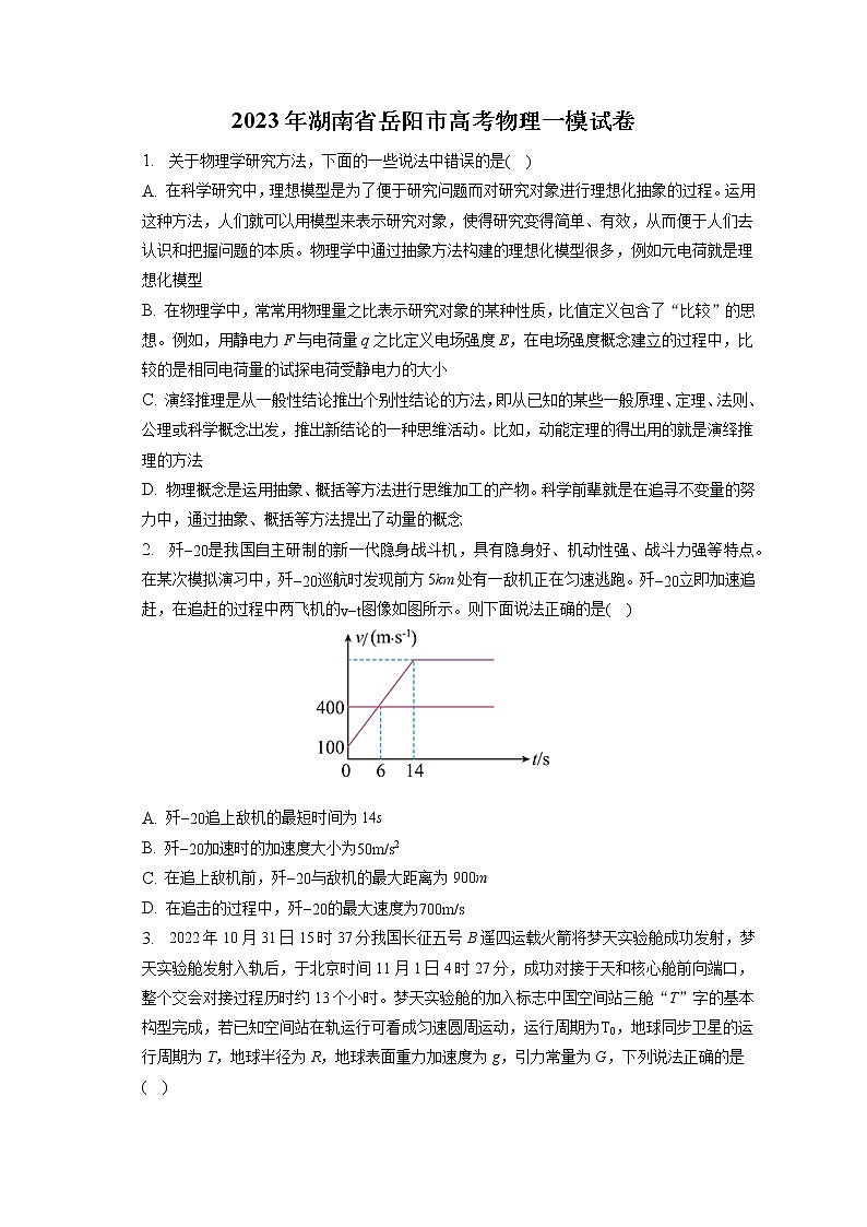2023年湖南省岳阳市高考物理一模试卷（含答案解析）第1页