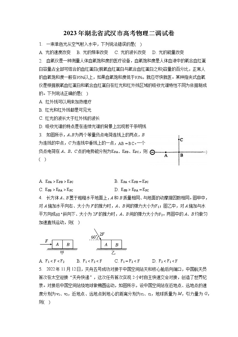 2023年湖北省武汉市高考物理二调试卷（含答案解析）01
