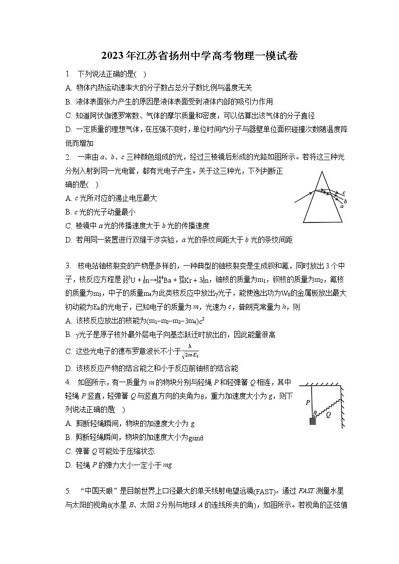 2023年江苏省扬州中学高考物理一模试卷（含答案解析）01