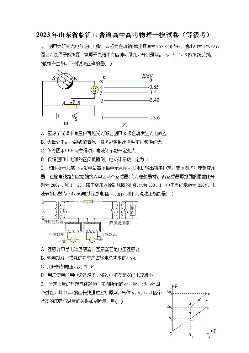 2023年山东省临沂市普通高中高考物理一模试卷（等级考）（含答案解析）01