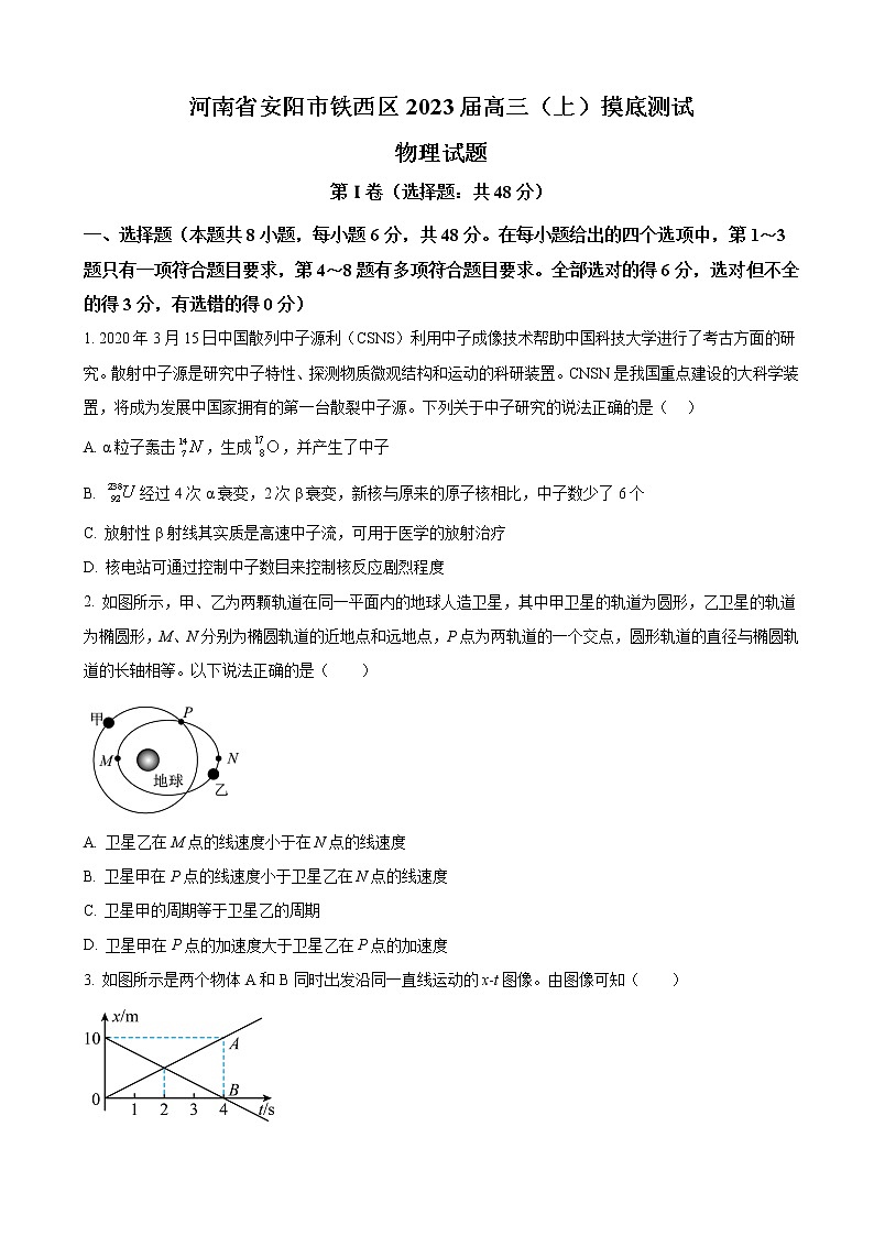 2023届河南省安阳市铁西区高三上学期摸底测试物理试卷 含答案第1页
