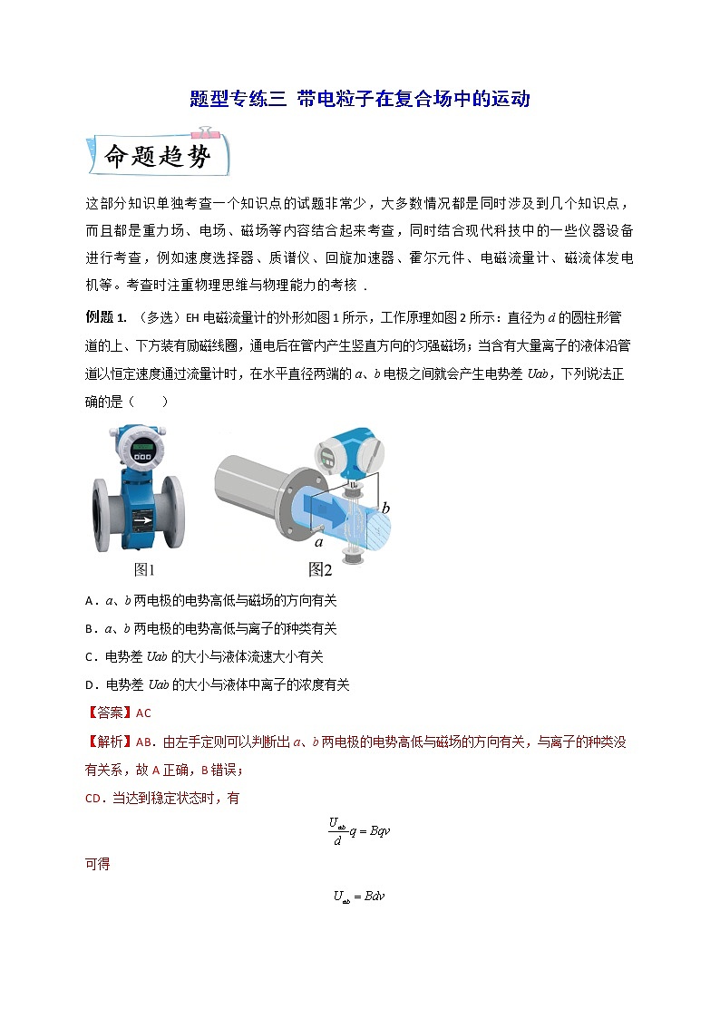 题型专练三　带电粒子在复合场中的运动（解析版）—2023年高考物理【热点·重点·难点】专练（全国通用）第1页
