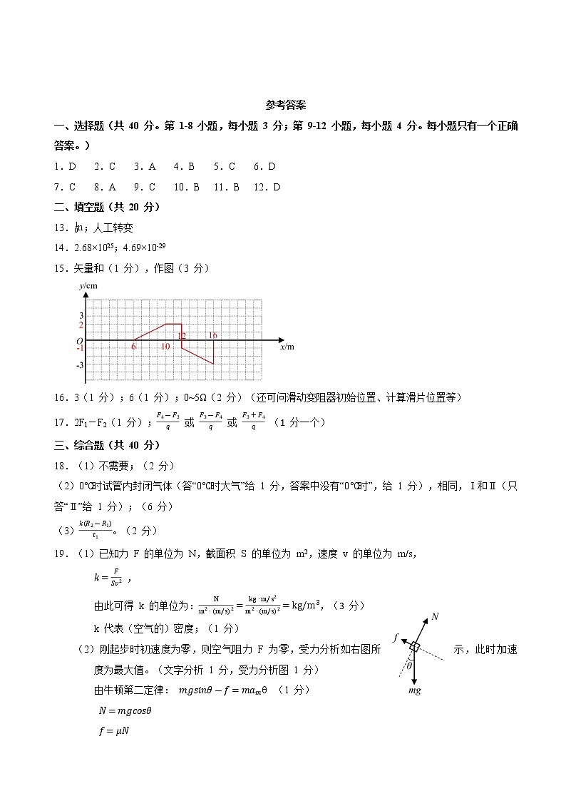 2022届上海市杨浦区高三线上教学质量评估（三模）物理试题 PDF版01
