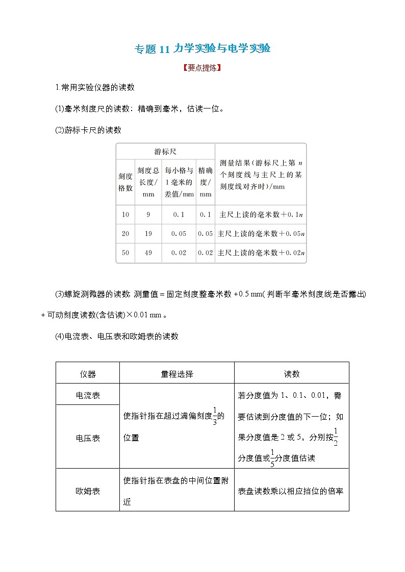 专题11 力学实验与电学实验【讲】（解析版）01