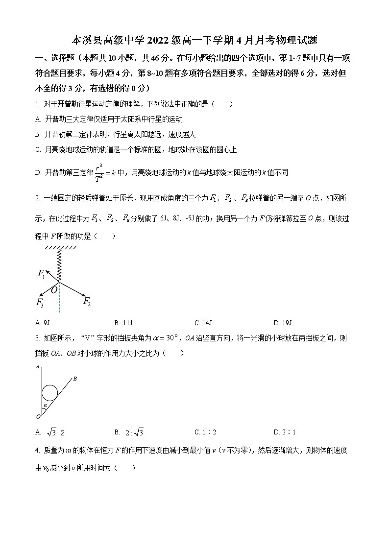 辽宁省本溪满族自治县高级中学2022-2023学年高一4月月考物理试题无答案第1页