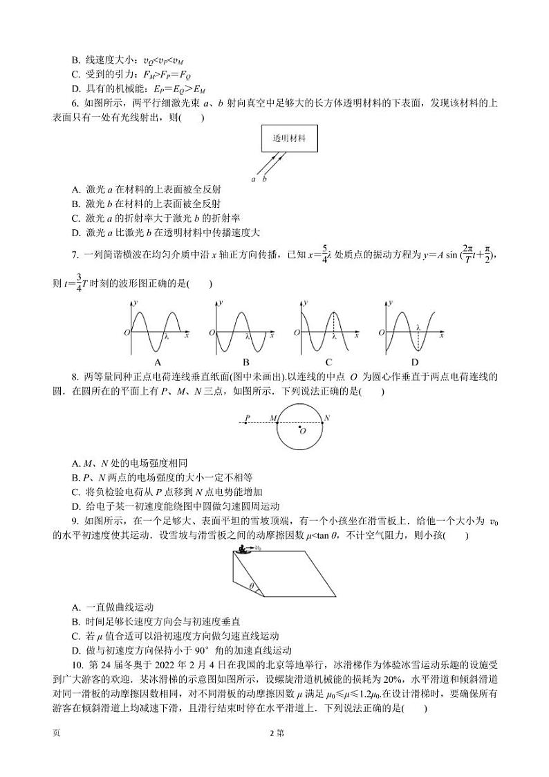 2022届江苏省苏锡常镇四市高三下学期4月教学情况调研（一）（一模） 物理 PDF版 试卷02