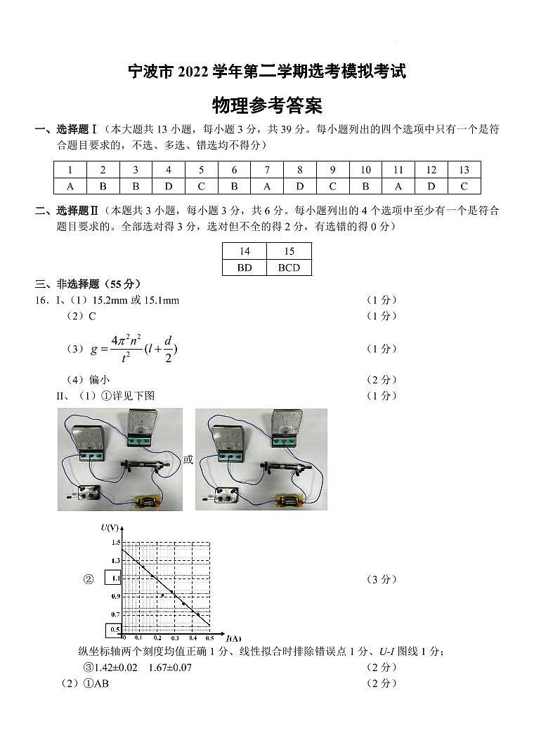 浙江省宁波市2022-2023学年高三二模 物理试题及答案01