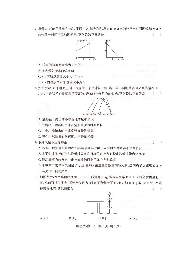 2023年湖南省普通高中学业水平合格性考试物理模拟试题（一）扫描版02