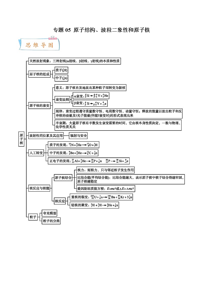 专题05 原子结构、波粒二象性和原子核-2022-2023学年高二物理下学期期中期末考点大串讲（人教版2019）01