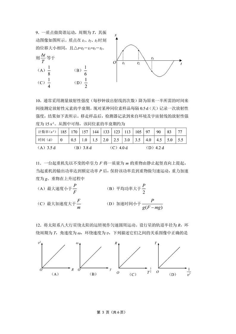 上海市杨浦区2022届高三线上教学质量评估（三模）物理试题第3页