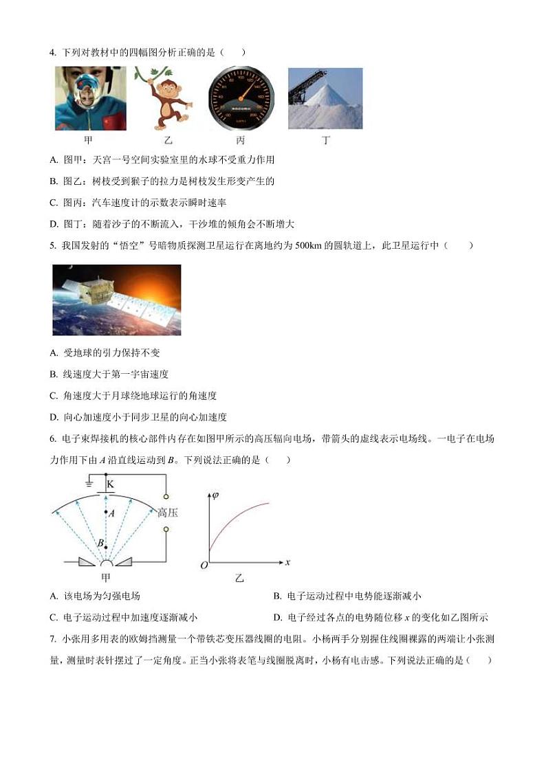 2022-2023学年浙江省台州市高三下学期二模试题物理PDF版含答案第2页