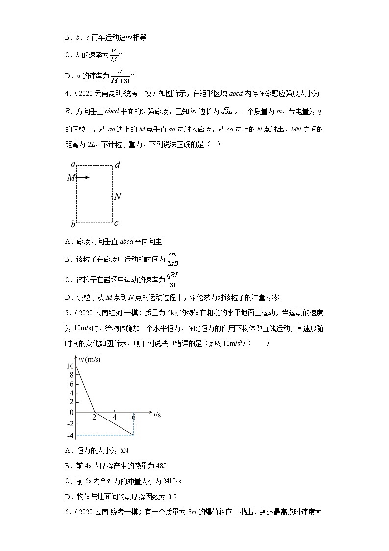 云南高考物理三年（2020-2033）模拟题知识点分类汇编-08动量定理、动量守恒定律（选择题）02