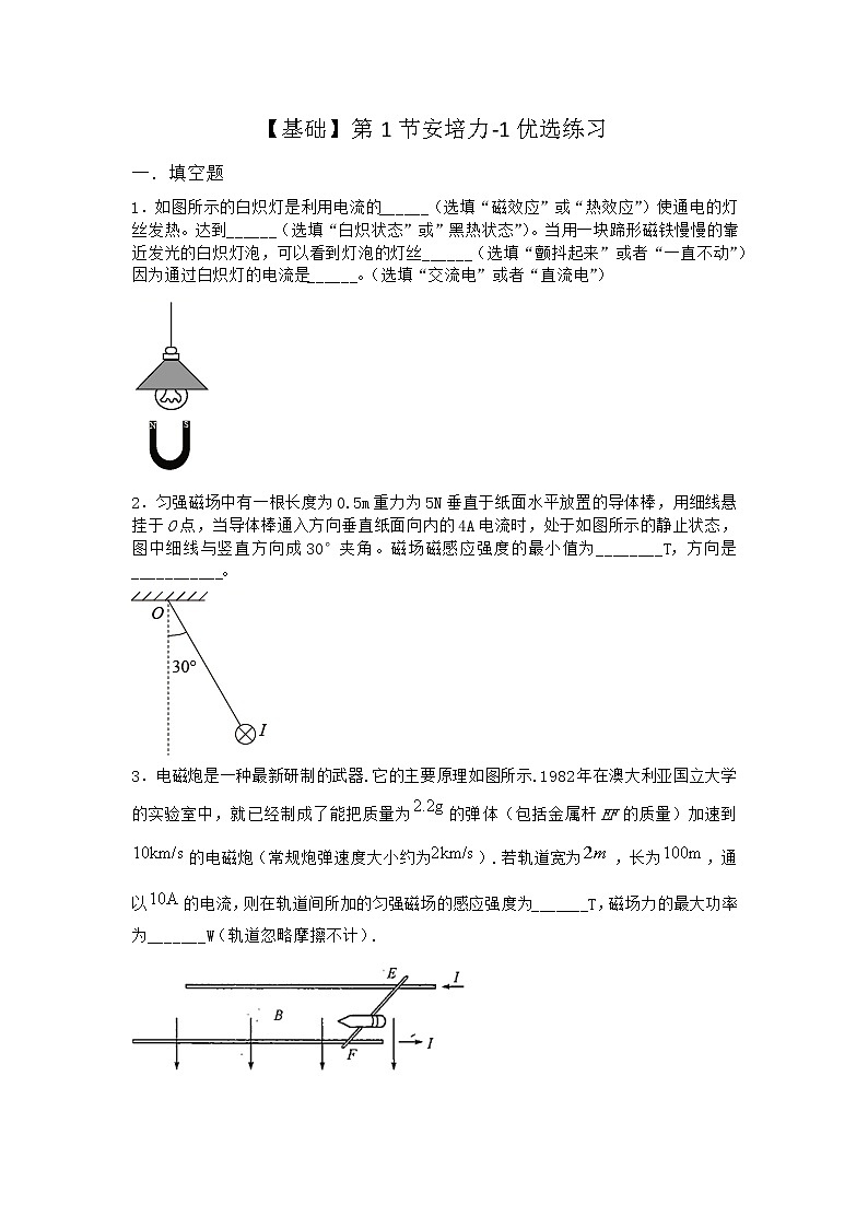 物理沪科版选择性必修第二册 第1节安培力优选作业第1页