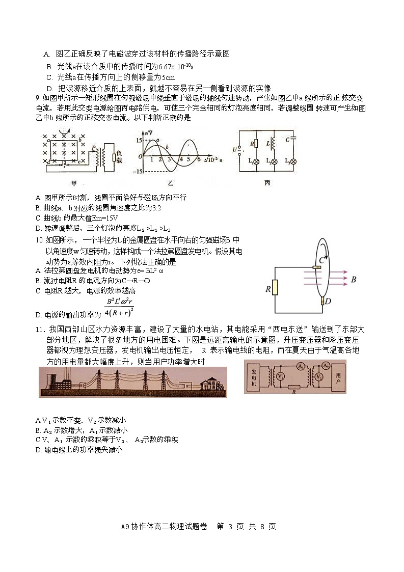 2022-2023学年浙江省A9协作体高二下学期期中联考试题 物理 Word版03