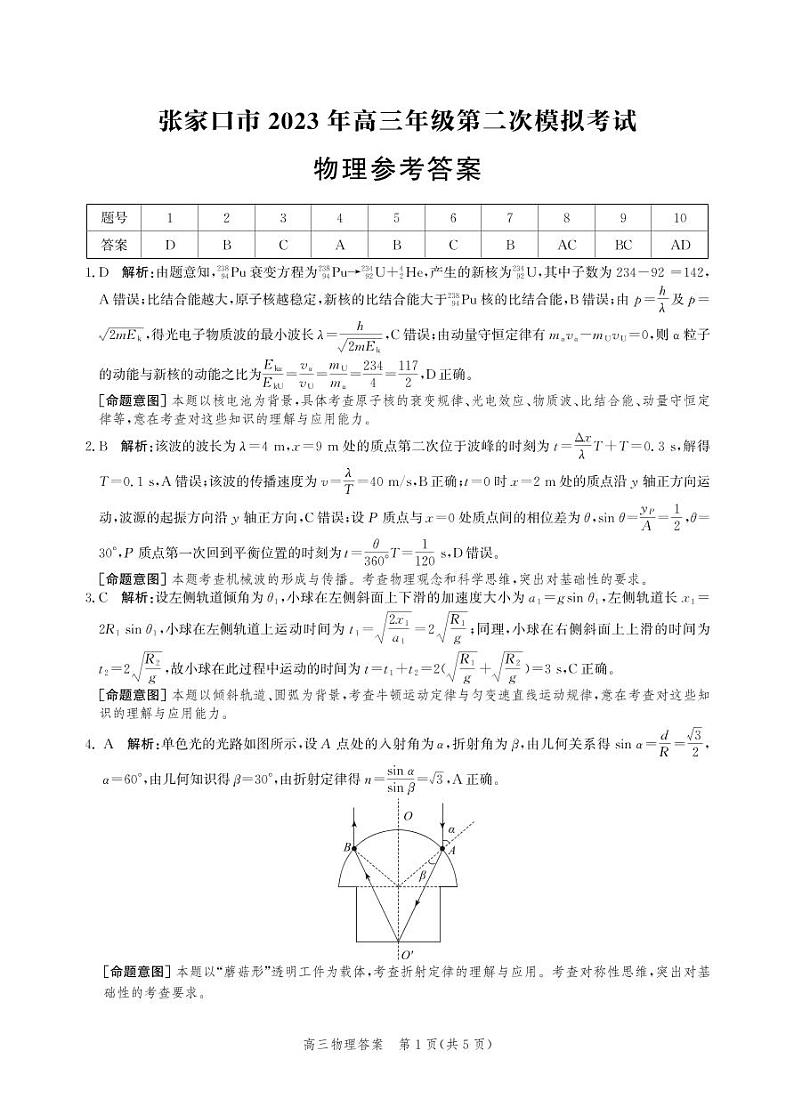 2023张家口-高三下学期第二次模拟考试物理PDF含答案01