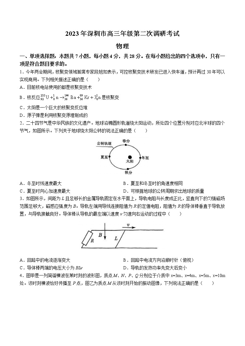 2023深圳高三下学期第二次调研考试（二模）物理试卷含答案01
