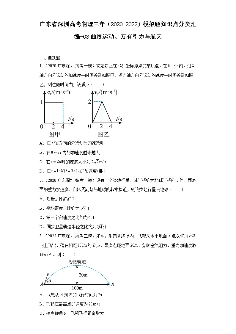 广东省深圳高考物理三年（2020-2022）模拟题知识点分类汇编-03曲线运动、万有引力与航天第1页