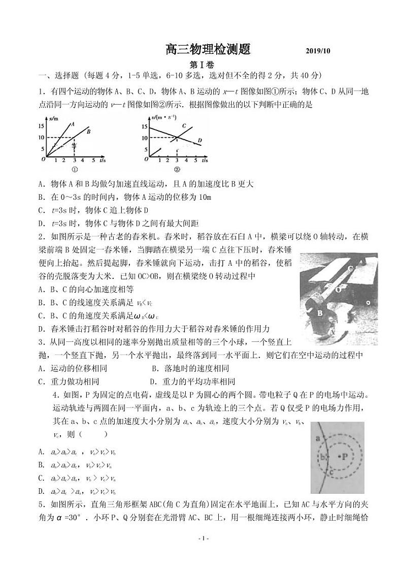 2020届山东省聊城市冠县高三10月月考物理试卷（PDF版）01