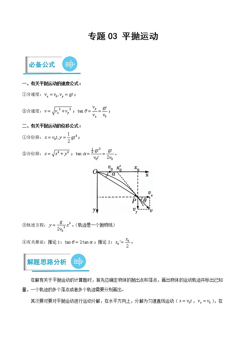 专题03 平抛运动——【备考2023】高考物理计算题专题精讲精练学案（原卷版+解析版）01