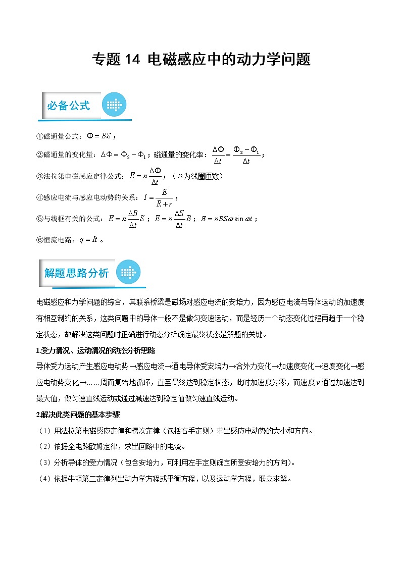 专题14 电磁感应中的动力学问题（原卷版）——【备考2023】高考物理计算题专题精讲精练学案第1页