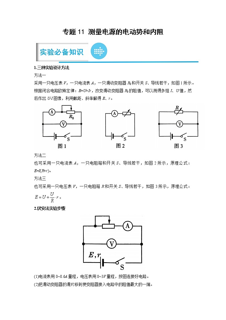 专题11 测量电源的电动势和内阻——【备考2023】高考物理实验题专题精讲精练学案（原卷版+解析版）01