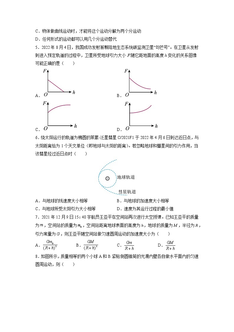 专题02  曲线运动与万有引力——【备考2023】高考物理选择题专题精讲精练（原卷版+解析版）02