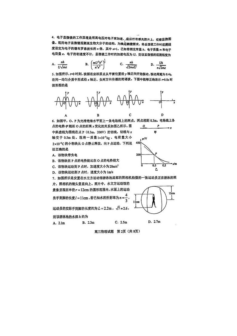 2023届山东省淄博市部分学校高考二模物理试卷（含答案）02