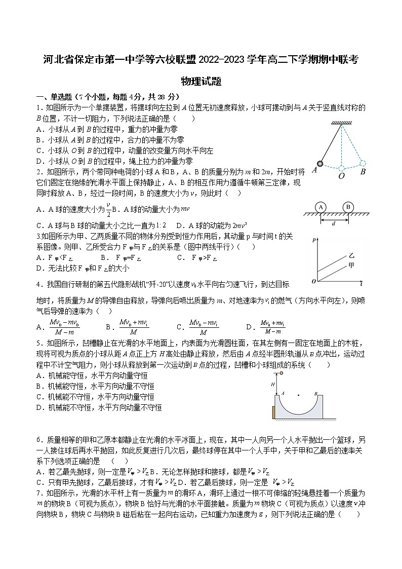 2022-2023学年河北省保定市第一中学等六校联盟高二下学期期中联考物理试题 Word版01