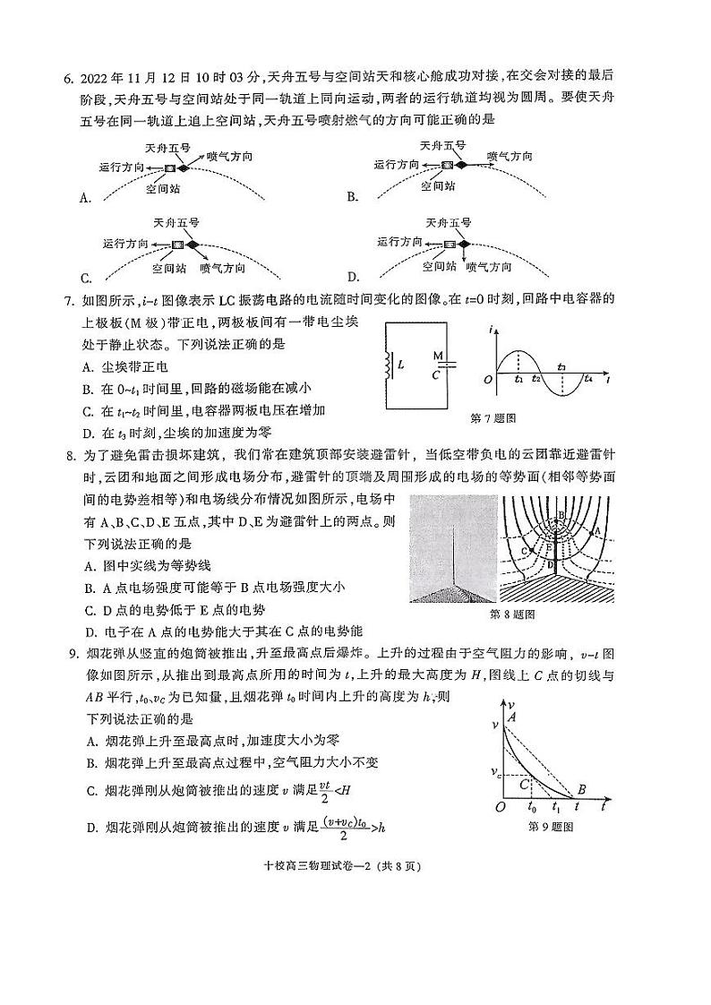 金华十校2023年4月高三模拟考试 物理第2页