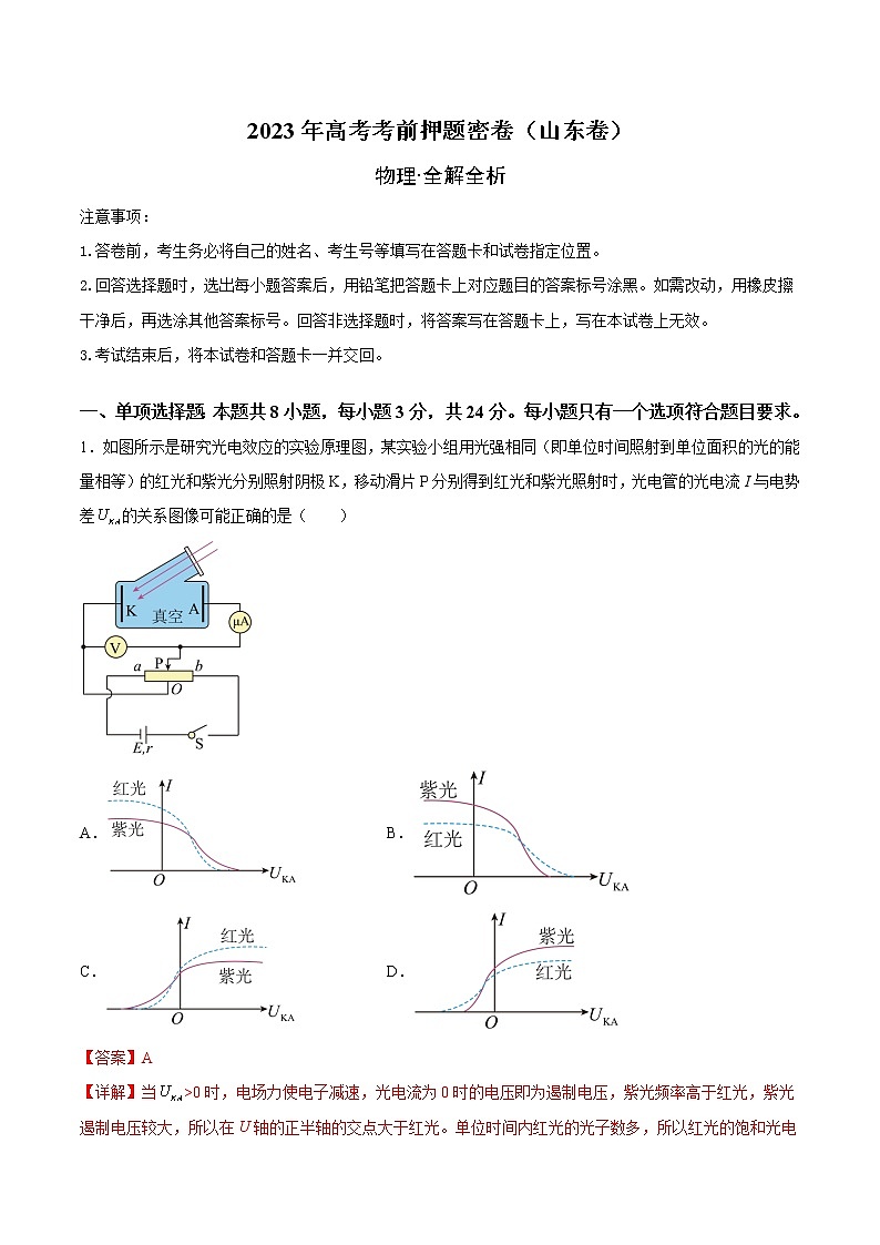 2023年高考考前押题密卷-物理（山东卷）（全解全析）第1页